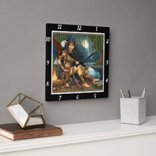 Native Nights: Eagle's Shadow Star's Brilliance Square Wall Clock