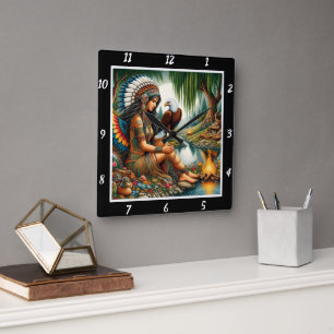 Native Peaks: Eagle's Ascent Forest's Whisper Square Wall Clock