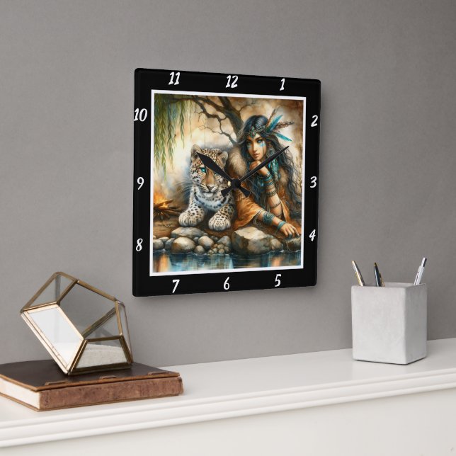 Native Presence: Tiger's Stalk Forest's Hush Square Wall Clock (Office)