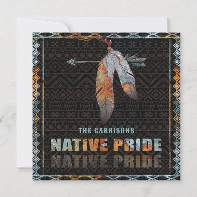 Native Pride Indian Feather Retro Tribal Arrow Invitation (Front)