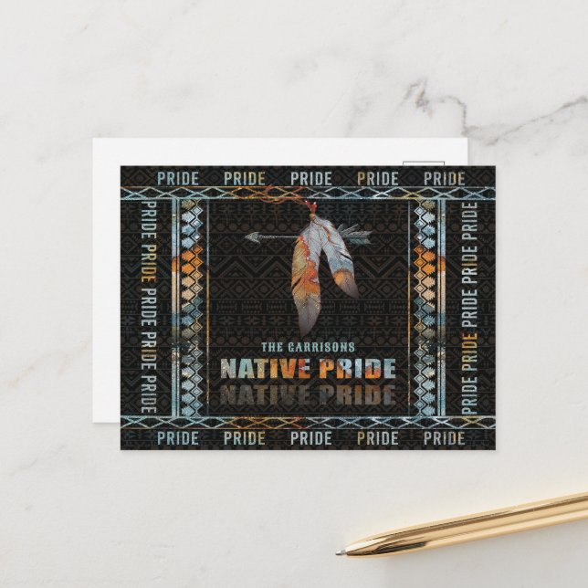 Native Pride Indian Feather Retro Tribal Arrow Pos Postcard (Front/Back In Situ)