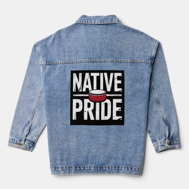 Native Pride – Indigenous Drum Heritage Symbol Denim Jacket (Back)