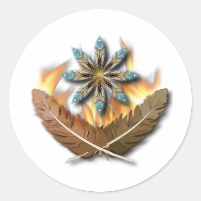 native red tailed hawk feathers and flames digital classic round sticker (Front)