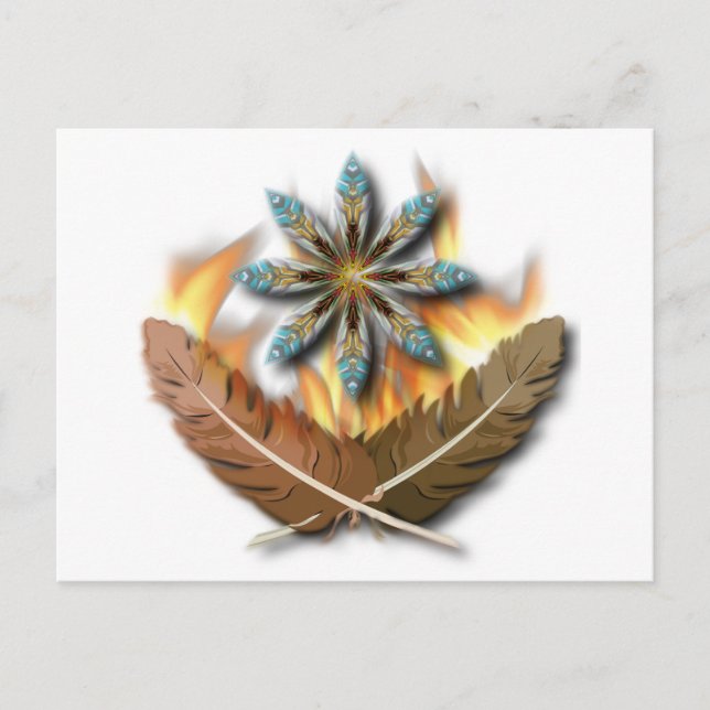 native red tailed hawk feathers and flames digital postcard (Front)