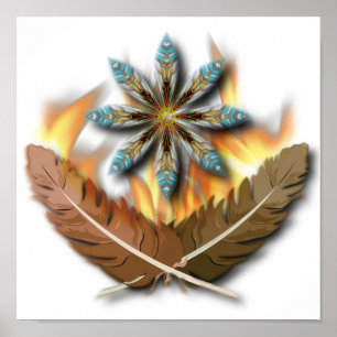 native red tailed hawk feathers and flames digital poster