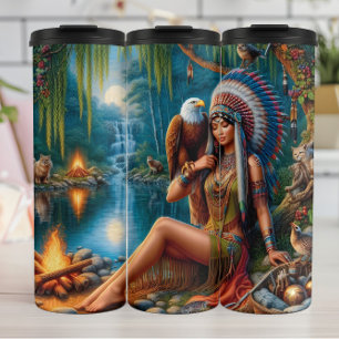 Native Regal Chiefess with Forest Companions. Thermal Tumbler