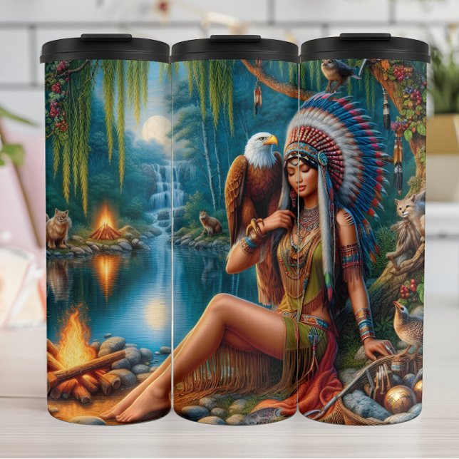 Native Regal Chiefess with Forest Companions. Thermal Tumbler (Creator Uploaded)