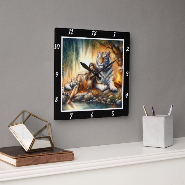 Native Rest: Tiger's Breath Willow's Sigh Square Wall Clock (Office)