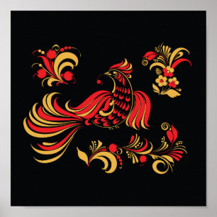 Native russian bird ornament poster