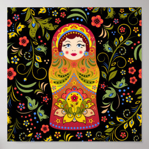 Native russian matrioshka ornament poster