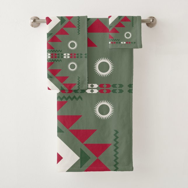 Native Santa Pattern Bath Towel Set (Insitu)