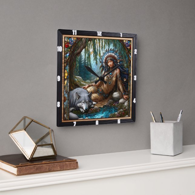 Native Serenity: Starlight Pines Evening Breeze Square Wall Clock (Office)