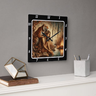 Native Serenity: Starlight Pines Tiger's Dream Square Wall Clock