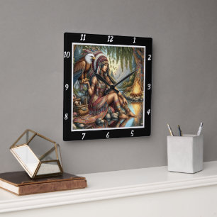 Native Shrines: Eagle's Spirit Stone's Resonance Square Wall Clock