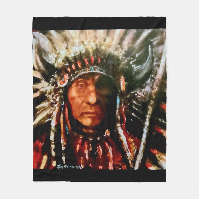Native "Sioux Chief" Fleece Blanket (Front)