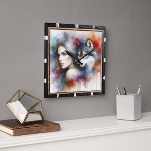 Native Solitude: Willow Trees Night Dream Square Wall Clock