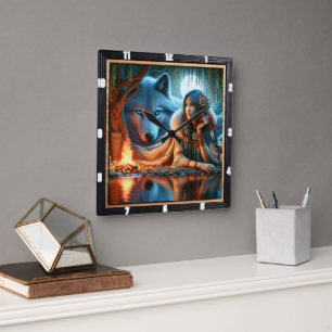 Native Stillness: River's Edge Twilight Calm Square Wall Clock