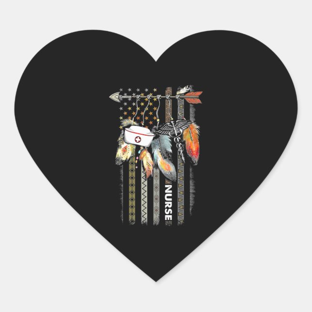 Native Style Nurse American Flag Heart Sticker (Front)