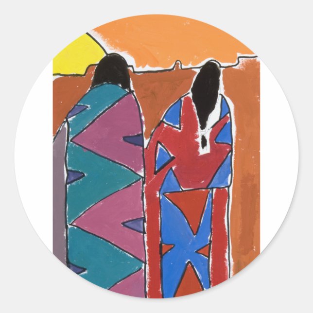 Native Sunset Classic Round Sticker (Front)