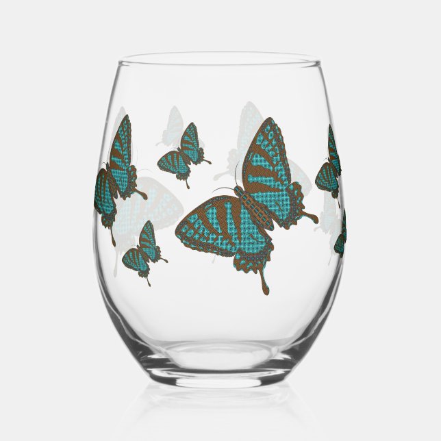 Native Swallowtail Stemless Wine Glass (Front)