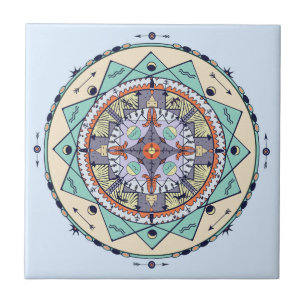 Native Symbols Mandala Ceramic Tile