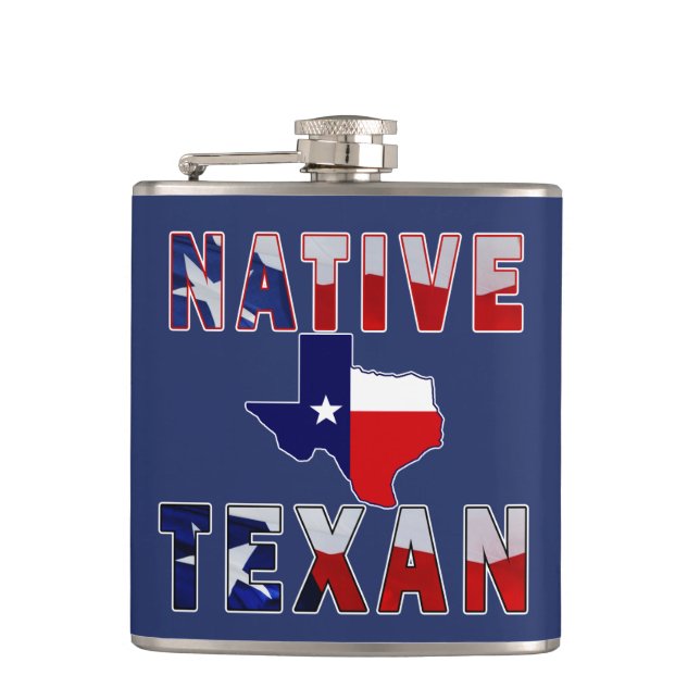 Native Texan Flag Map Hip Flask (Front)