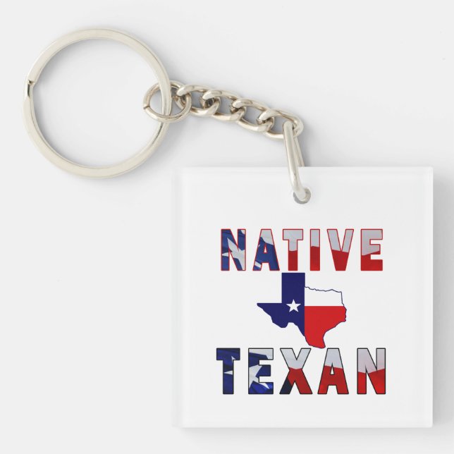 Native Texan Flag Map Key Ring (Front)