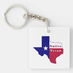 Native Texan Flag Map Key Ring