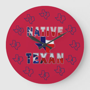 Native Texan Flag Map Large Clock