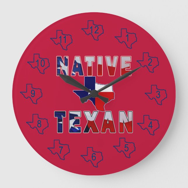 Native Texan Flag Map Large Clock (Front)