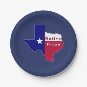 Native Texan Flag Map Paper Plate