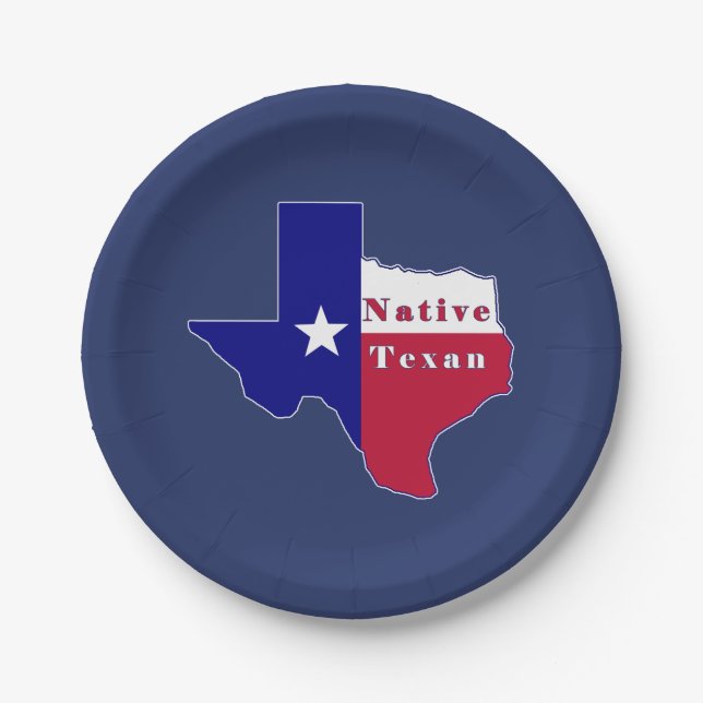 Native Texan Flag Map Paper Plate (Front)