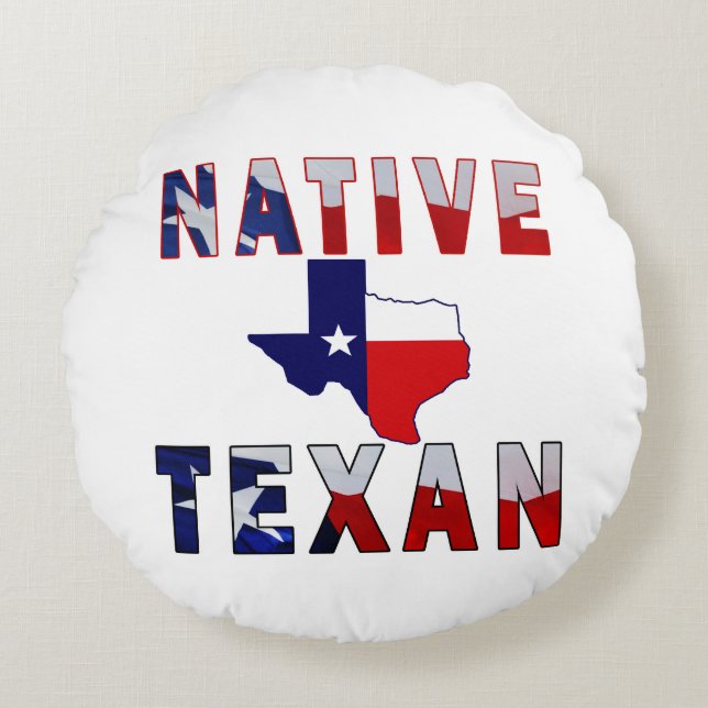 Native Texan Flag Map Round Cushion (Front)