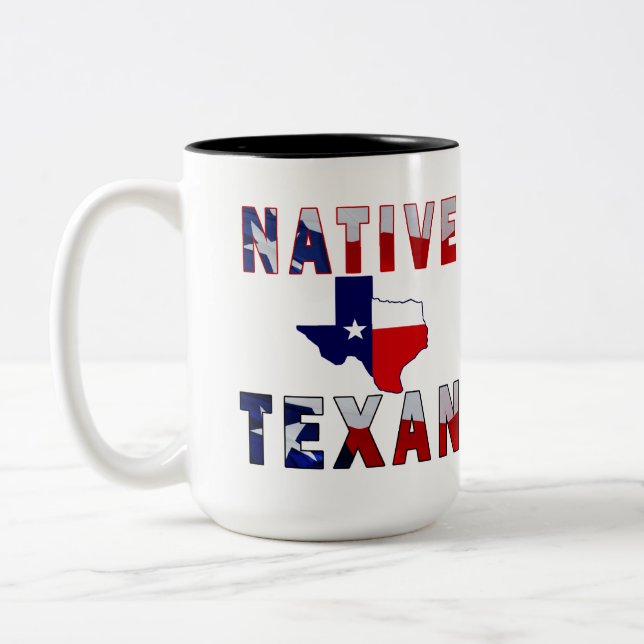 Native Texan Flag Map Two-Tone Coffee Mug (Left)