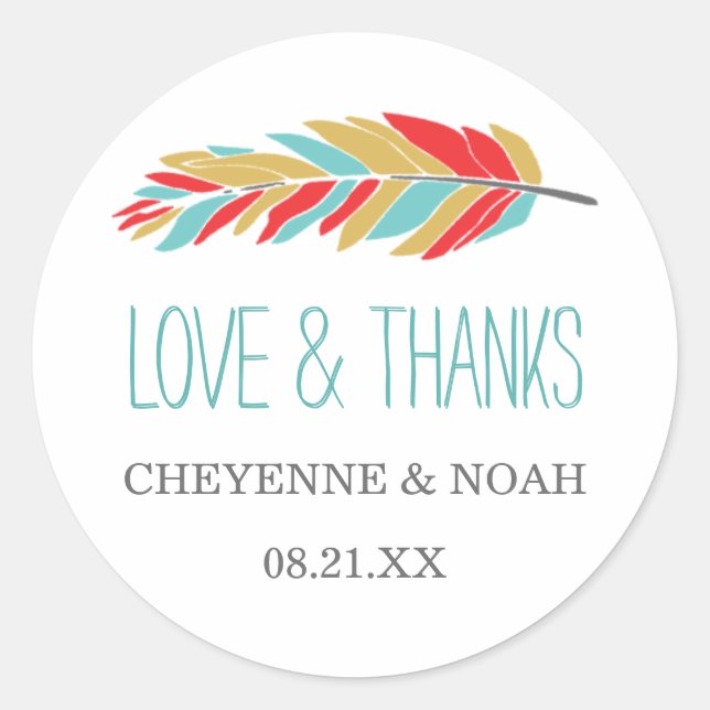 Native Themed | Wedding Thank You Favour Stickers (Front)
