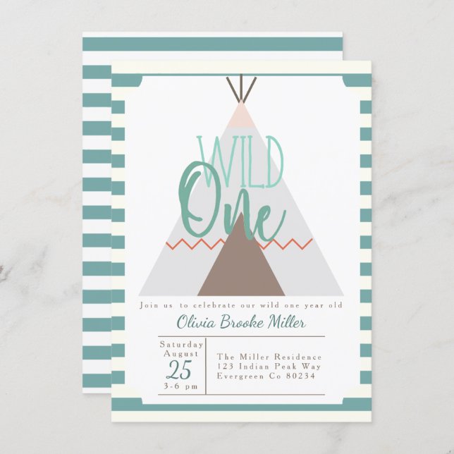 Native Tipi | Wild One Birthday Party Invite (Front/Back)