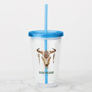 Native Tribal Bull Horns Skull Acrylic Tumbler