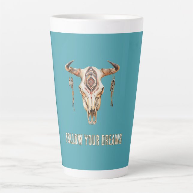 Native Tribal Bull Horns Skull   Latte Mug (Front)