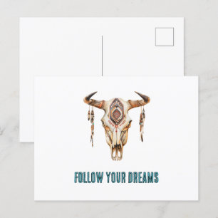 Native Tribal Bull Horns Skull   Postcard