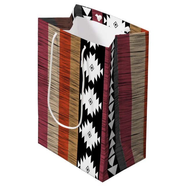 Native Tribal Colourful Lines Pattern Medium Gift Bag (Front Angled)