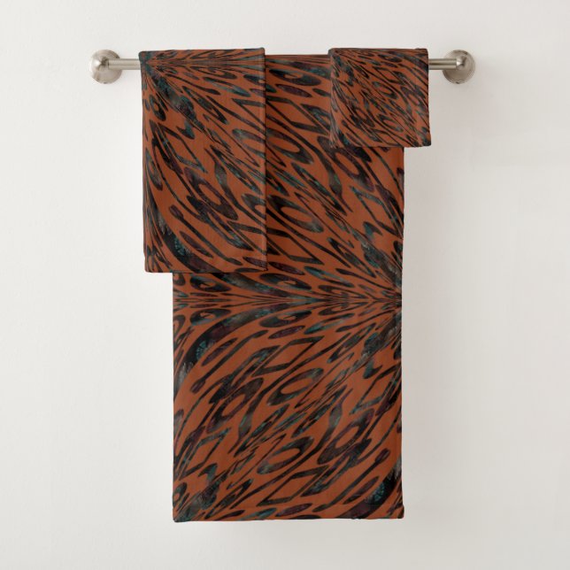 Native Tribal Happy Face Scratchboard Pattern Art Bath Towel Set (Insitu)