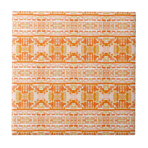 Native Tribal Orange Boho Tribal Pattern Ceramic Tile