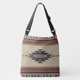 Native Tribal Woven Pattern in Browns, Black, Rust Crossbody Bag
