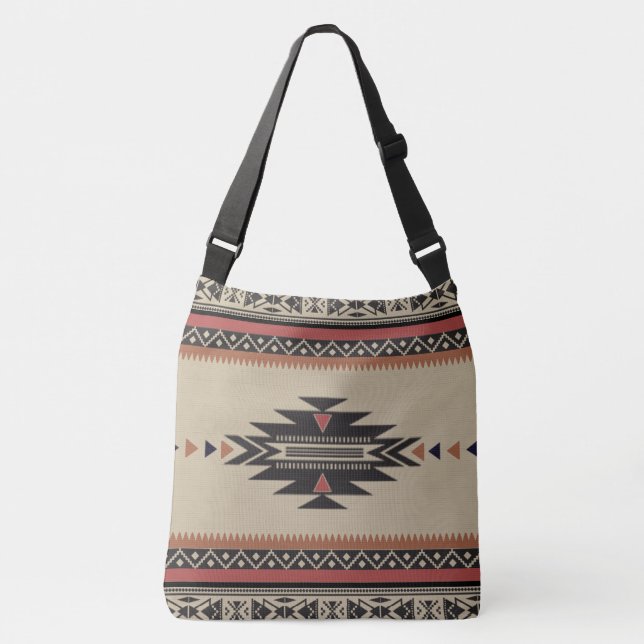 Native Tribal Woven Pattern in Browns, Black, Rust Crossbody Bag (Front)