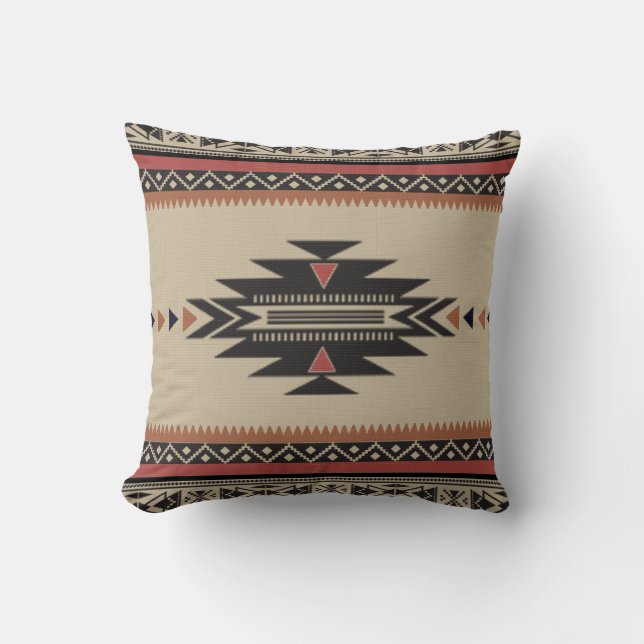 Native Tribal Woven Pattern in Browns, Black, Rust Cushion (Front)