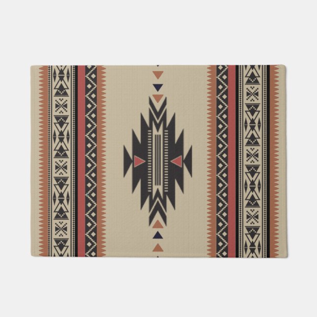 Native Tribal Woven Pattern in Browns, Black, Rust Doormat (Front)