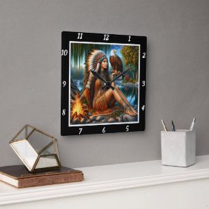 Native Vision: Eagle's Eyes Mountain's Mist Square Wall Clock