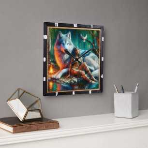 Native Vision: Moonlight Glade Ancient Wisdom Square Wall Clock