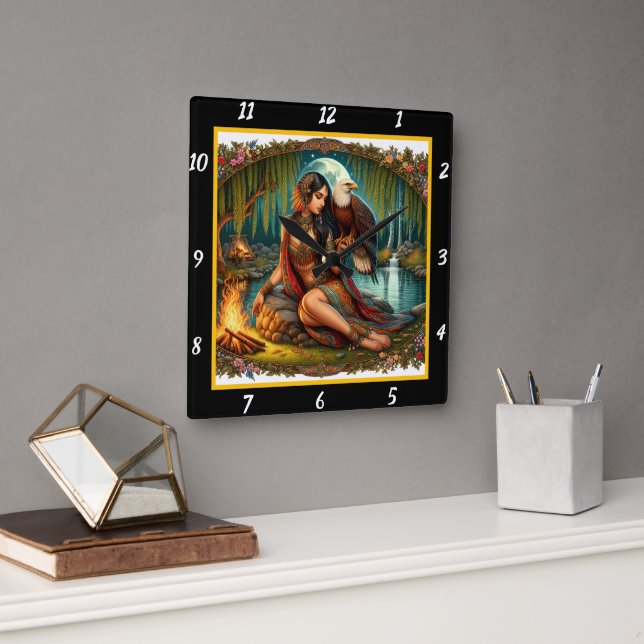 Native Vistas: Eagle's Span Forest's Shade Square Wall Clock (Office)