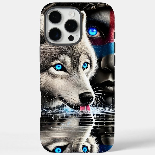 Native Warrior and Wolf Moonlit Reflection Case-Mate iPhone Case (Back)